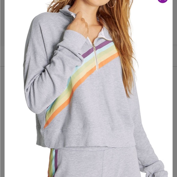 NEW IN PACKAGE- WILDFOX Rainbow Stripe Half Zip Sweatshirt - Picture 1 of 3